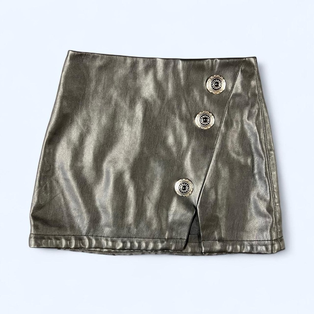 Dolls Kill Poster Girl Black Faux Leather Mini Skirt Buttons Grunge Goth XXS Emo
